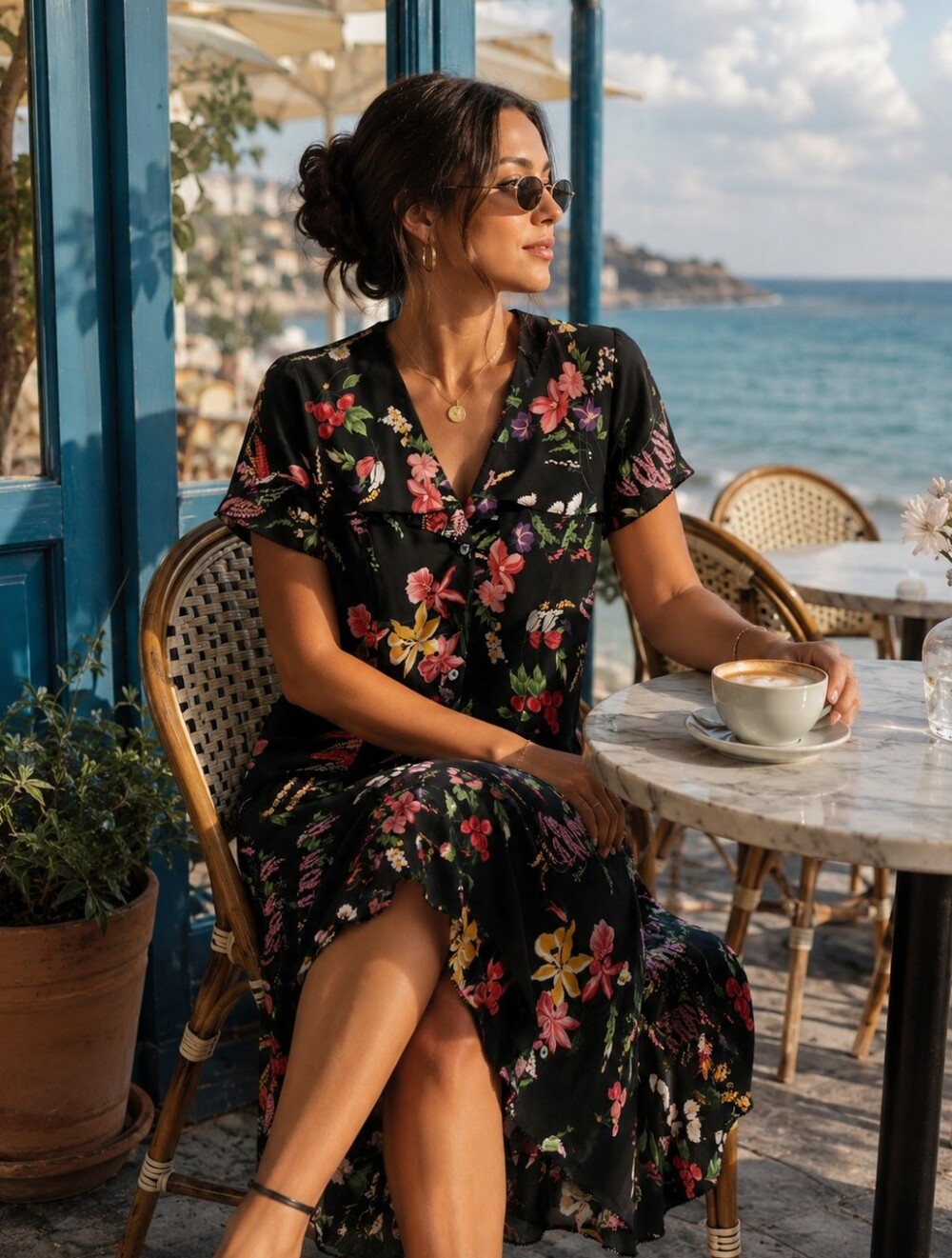 Dollcake Black Floral High-Low Dress with Pink & Yellow Blooms